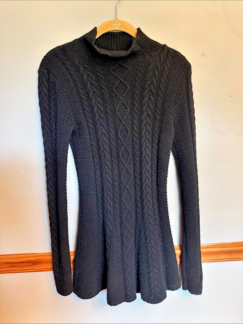 Lauren Ralph Lauren Black Cable Knit Peplum Turtleneck Sweater - Size S
